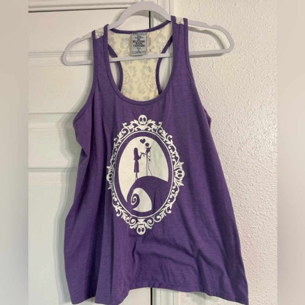 The nightmare before Christmas Jack & Sally Purple Tank Top with White Graphic